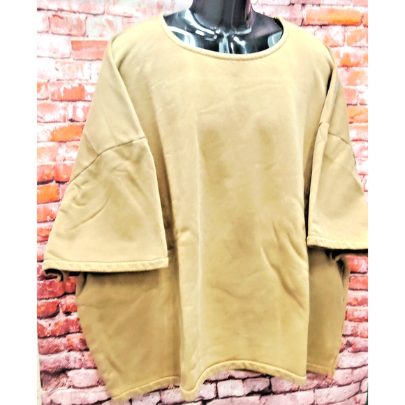 YZY Gap Womens 3XL Brown Yoke Fleece Short Sleeve Regular Fit Crewneck Pullover - Picture 3 of 6